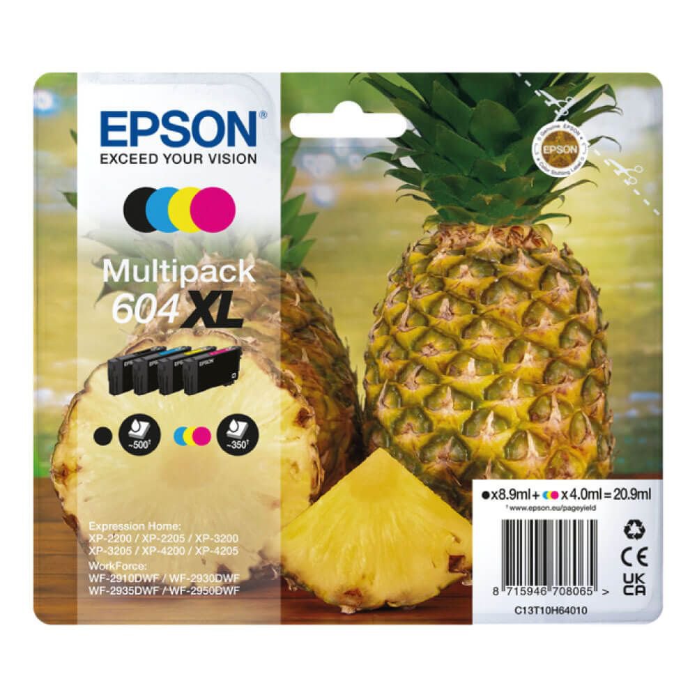 Epson Pineapple 604XL Multipack Black Cyan Magenta Yellow High Capacity Ink Cartridge 8.9ml + 3 x 4ml - C13T10H64010