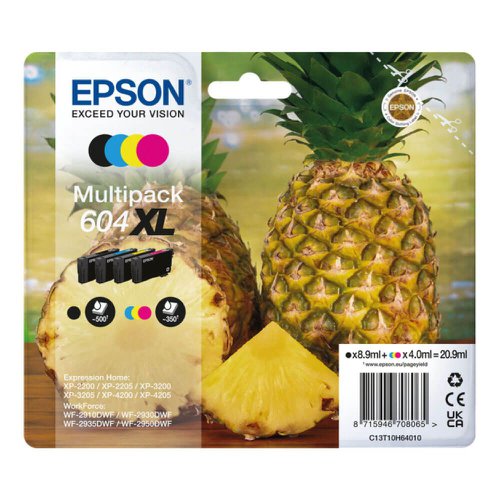 Epson Pineapple 604XL Multipack Black Cyan Magenta Yellow High Capacity Ink Cartridge 8.9ml + 3 x 4ml - C13T10H64010