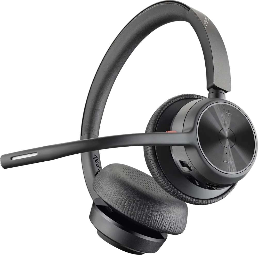 HP Poly Voyager 4320 UC USB-C Headset and BT700 USB-A Dongle with Charging Stand