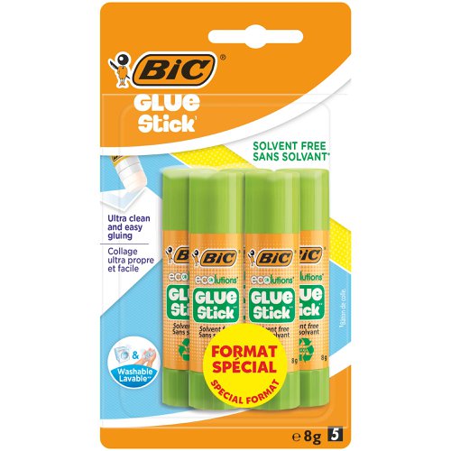 Bic Ecolutions Glue Stick Washable and Solvent Free 8g (Pack 5) - 9049263