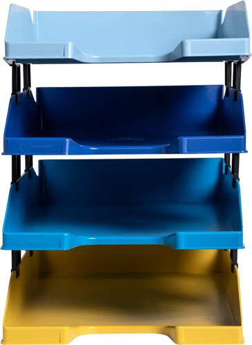 Exacompta Bee Blue Letter Tray Set 346 x 255 x 65mm Assorted Colours (Pack 4) - 113202SETD