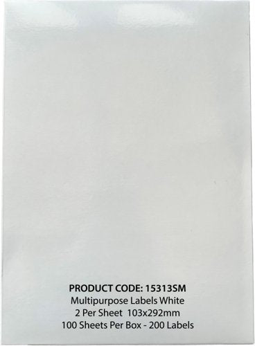 ValueX Multipurpose Label 103x292mm 2 Per A4 Sheet White (Pack 200 Labels) - 15313SM