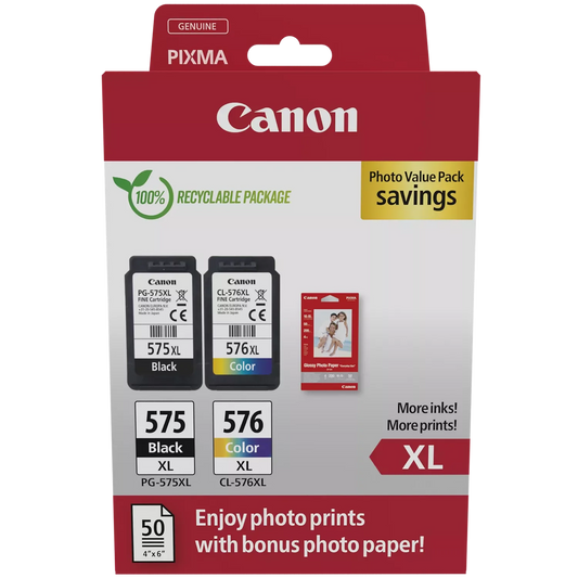 Original Canon 5437C006 PG-575XL + CL-576XL Black and Colour High Capacity with Photo Paper  