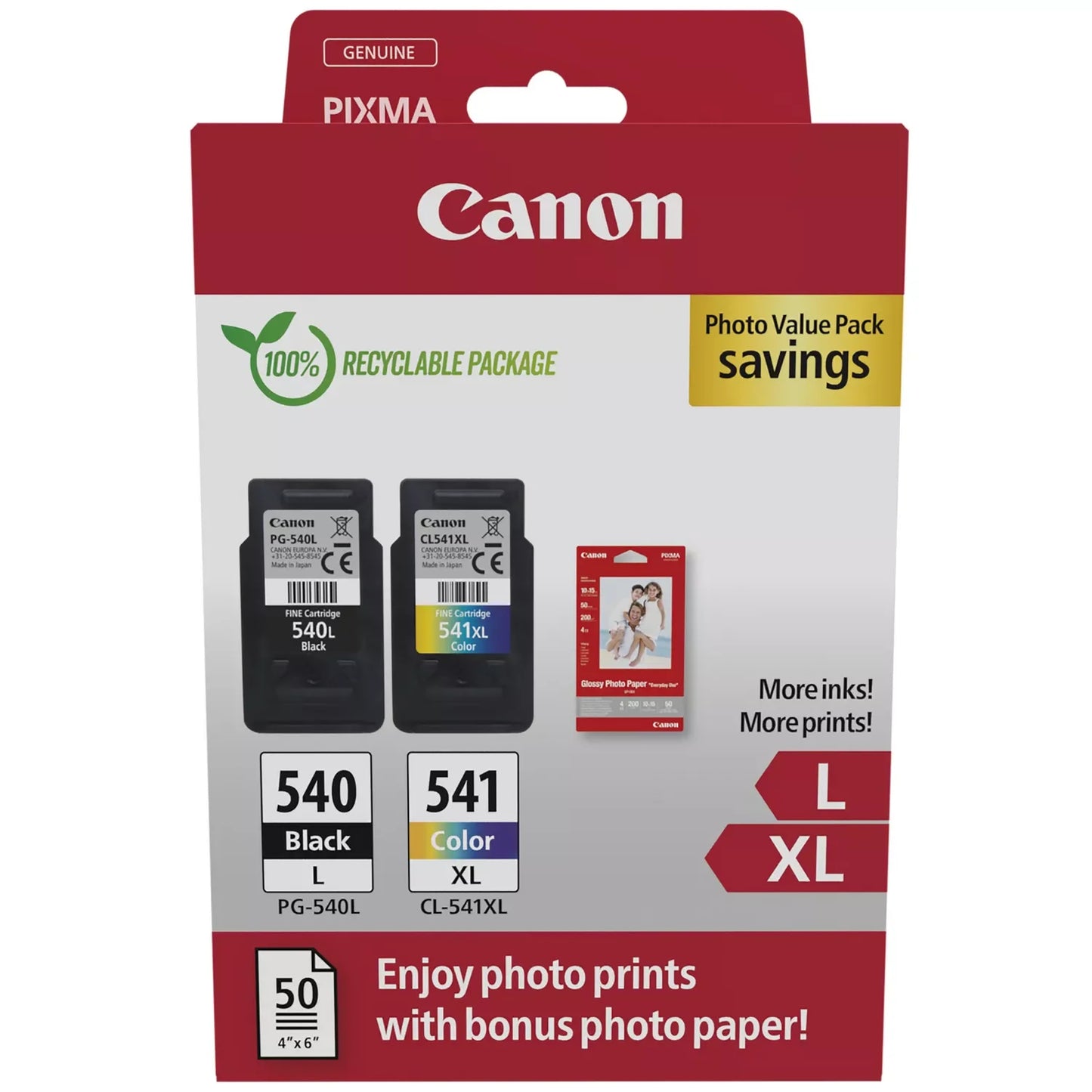 Original Canon PG-540L/CL-541XL Original Multipack Ink Cartridges & Photo Paper (5224B012)