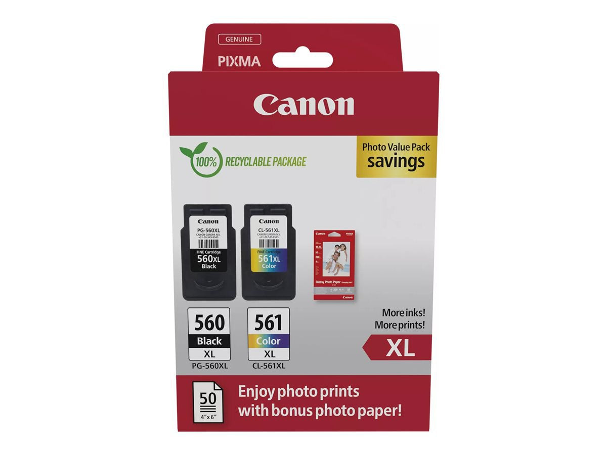 Original Canon 3712C008 PG-560XL + CL-561XL Black and Colour with Photo Paper               