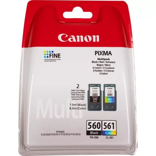 Canon PG- 560/CL-561 Black & Colour Standard Ink Cartridge 1 x 7.5ml + 3 x 8.3ml + 50 Sheets Photo Paper 100mm x 150mm - 3713C008