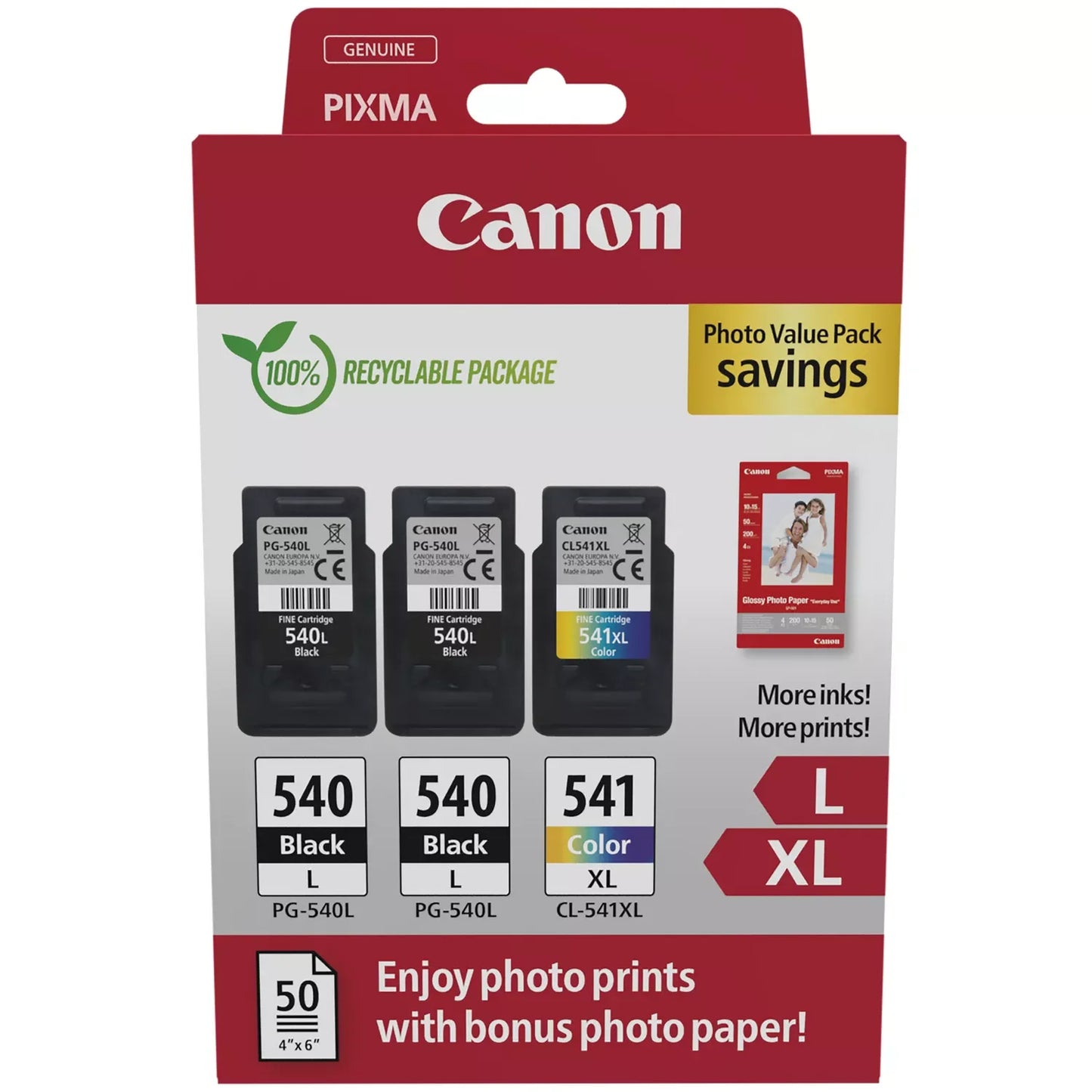 Canon PG540L/CL541XL PVP 2 x 11ml Black + 1 x 15ml Colour - 5224B015