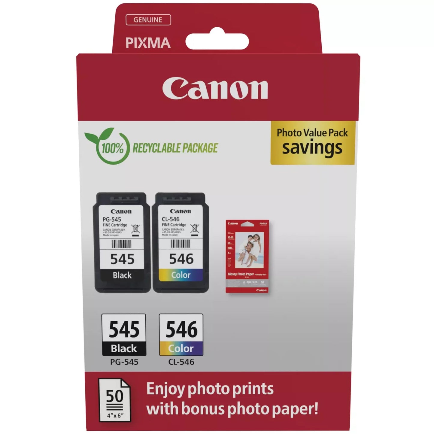 Original Canon PG-545/CL-546 Original Multipack Ink Cartridges & Photo Paper (8287B008)