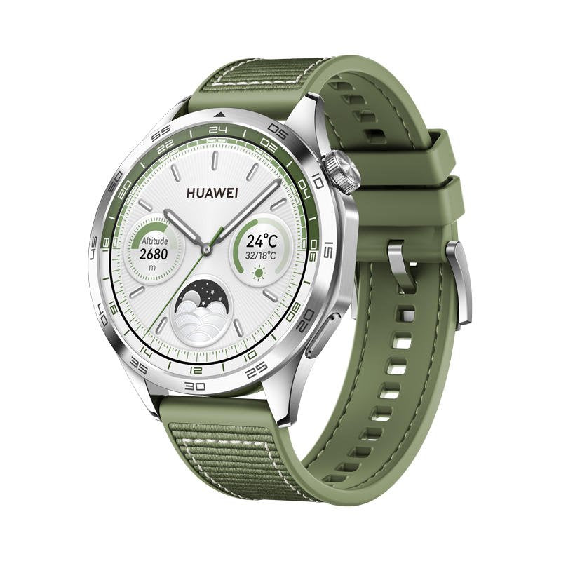 Huawei Watch GT4 46mm 1.43 Inch AMOLED 32GB Silver and Green Woven Strap Smartwatch