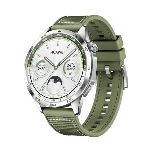 Huawei Watch GT4 46mm 1.43 Inch AMOLED 32GB Silver and Green Woven Strap Smartwatch