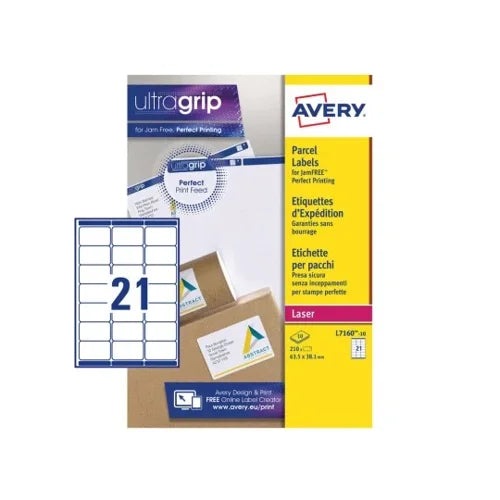 Avery Laser Address Labels 63.5 x 38.1 mm White (Pack 210 Labels) - L7160-10