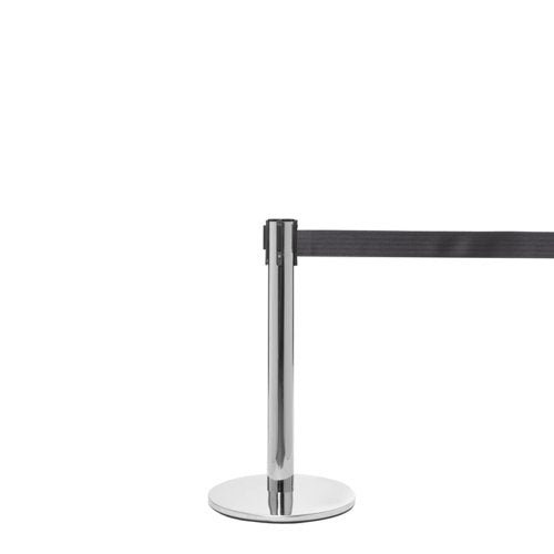 Slingsby Heavy Gauge Polished Stainless Steel Post (610mm High Post) With Cast Iron Base and 3.4m 50mm Diameter Black Belt - 234430SPC DD