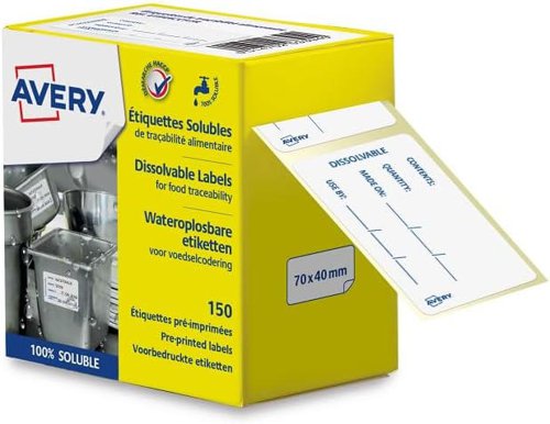 Avery Wash Off/Dissolvable Food Traceability Labels 70 x 40mm (Pack 150) - ETISOLUB.UK