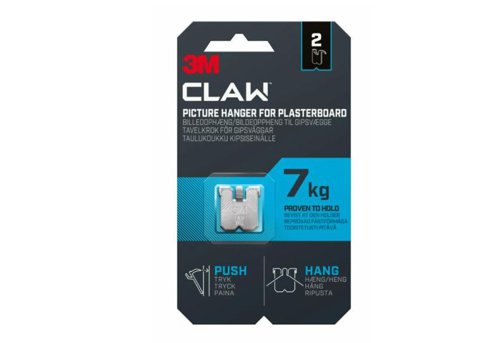 3M CLAW Picture Hanger For Plasterboard Stainless Steel Holds Up To 7Kg (Pack 2) - 7100269135