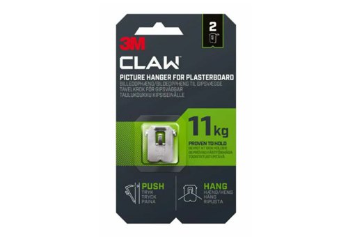 3M CLAW Picture Hanger For Plasterboard Stainless Steel Holds Up To 11Kg (Pack 2) - 7100269194