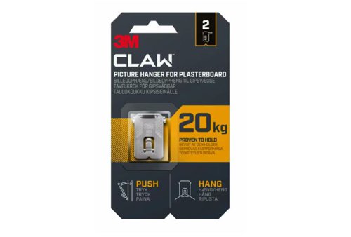 3M CLAW Picture Hanger For Plasterboard Stainless Steel Holds Up To 20Kg (Pack 2) - 7100269193