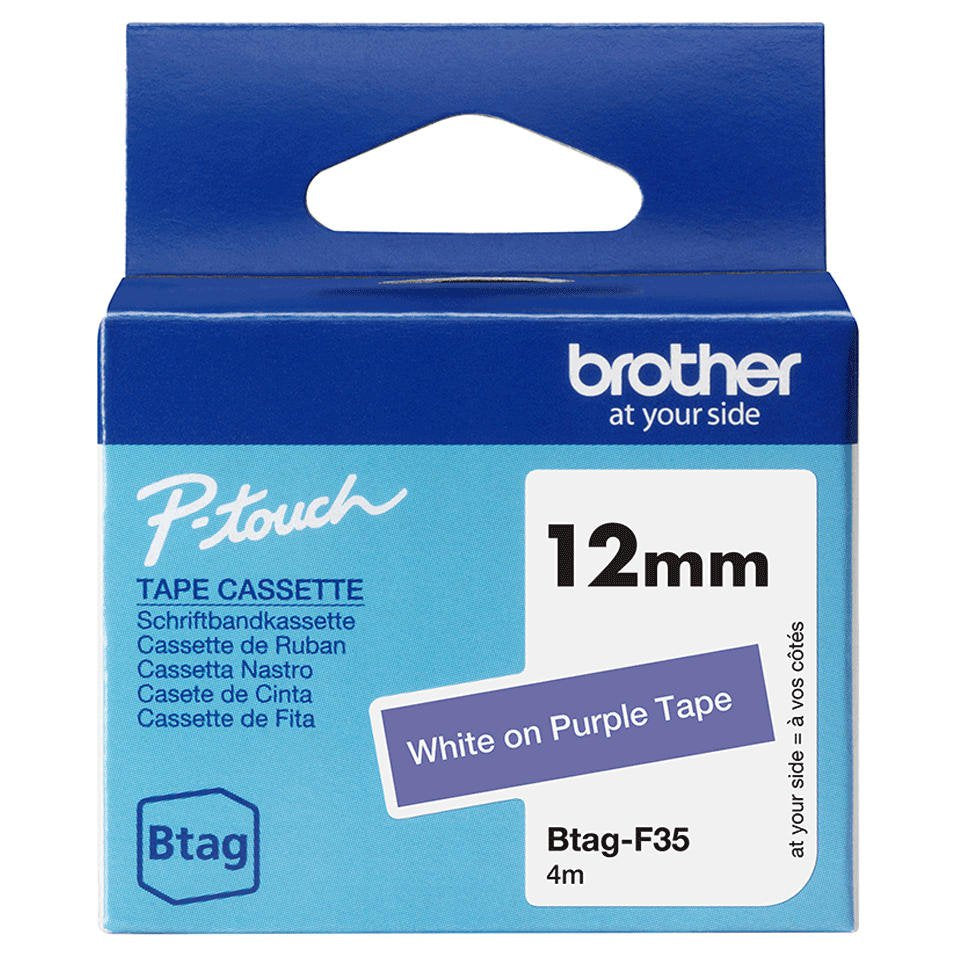 Brother BTAGF35 White on Purple Tap 12mm