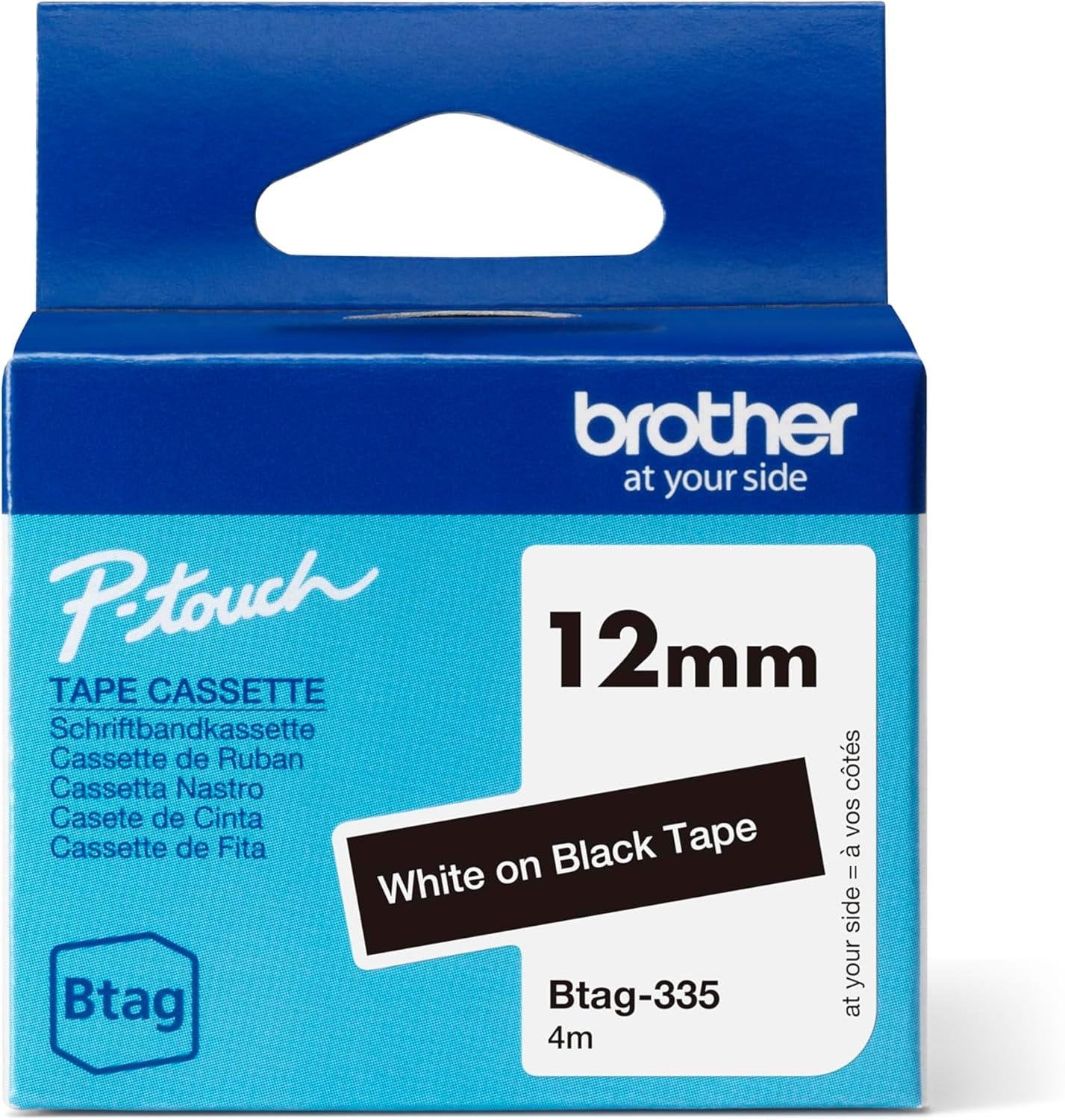 Brother BTAG335 White on Bk Tape 12mm