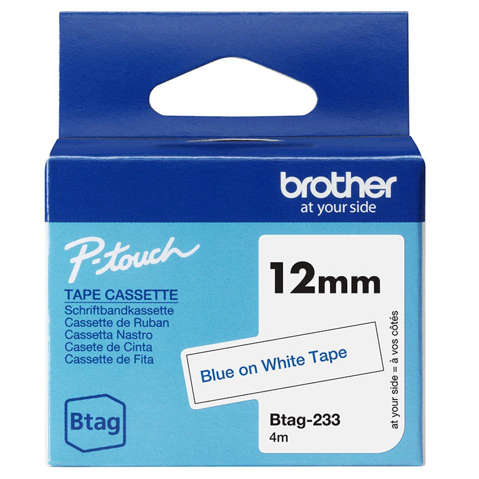 Brother BTAG233 Blue on White Tape 12mm