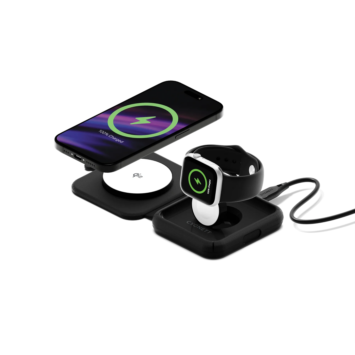 Cygnett MagTravel 2-in-1 Qi 2 Black Wireless Charger