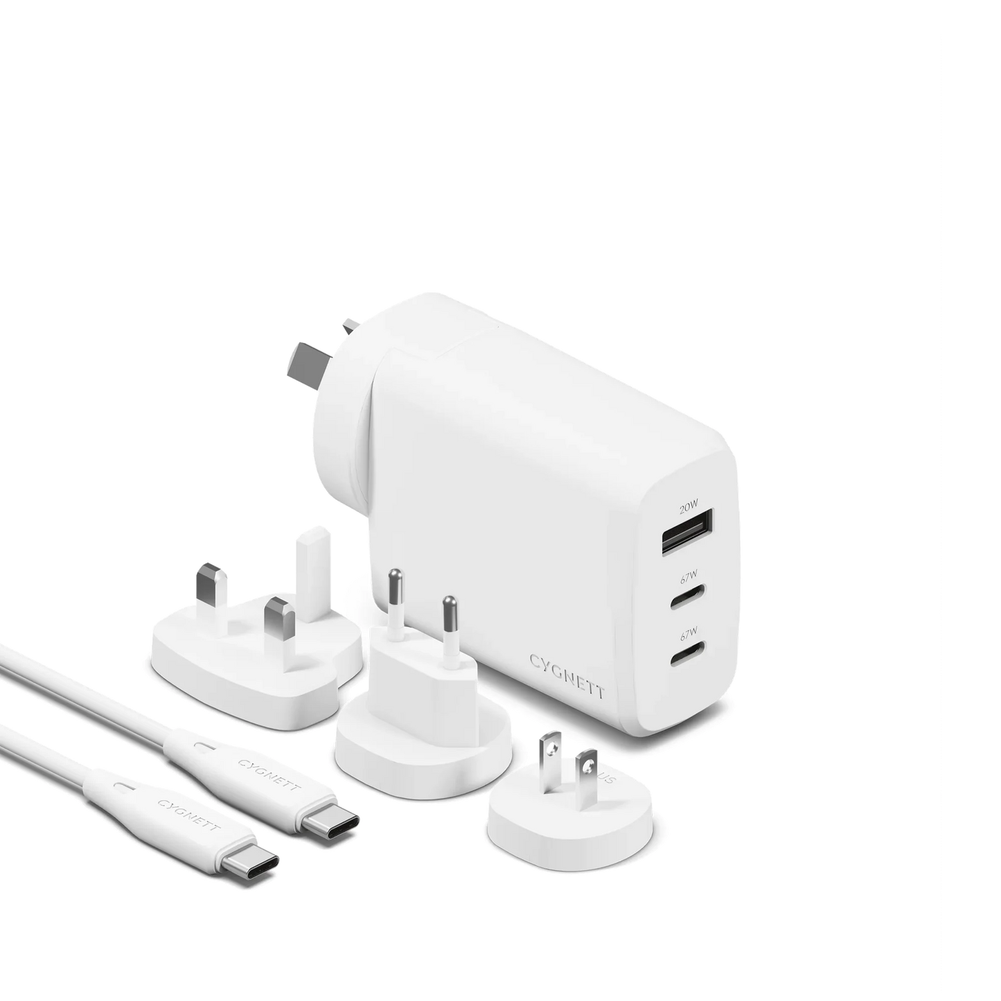 Cygnett 67W Multiport Travel White Wall Charger - UK