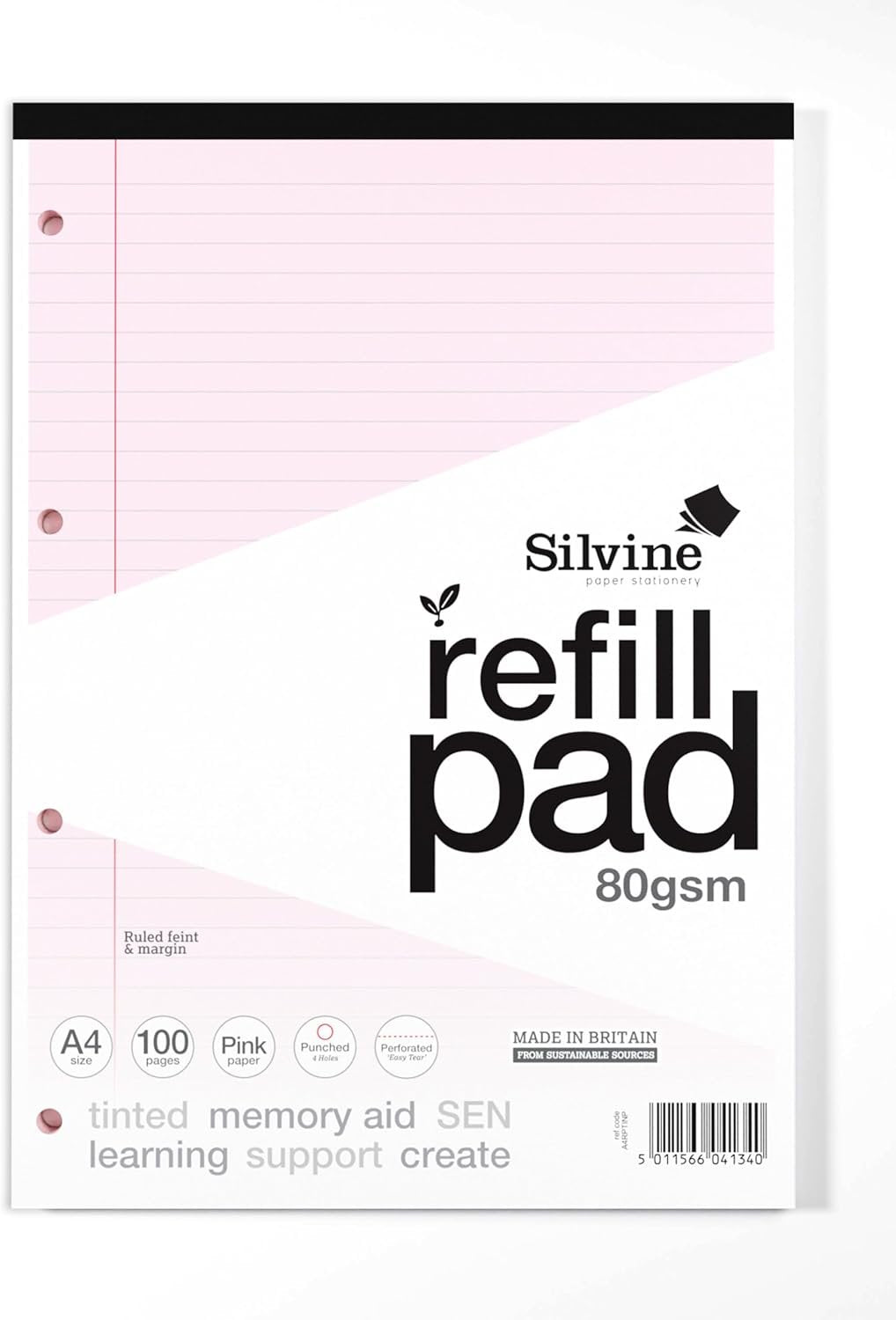 Silvine Tinted 100 Lined Pages Refill Pad 80gsm A4 Pink (Pack 6) - A4RPTINP