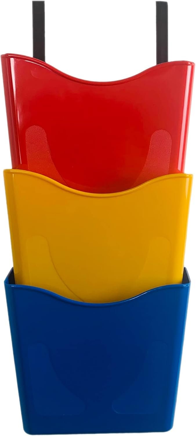 Deflecto A4 Portrait Antimicrobial Wall Pocket Literature File with Hanging Bracket Red/Yellow/Blue (Pack 3) - CP081STRYB