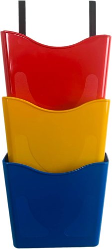 Deflecto A4 Portrait Antimicrobial Wall Pocket Literature File with Hanging Bracket Red/Yellow/Blue (Pack 3) - CP081STRYB