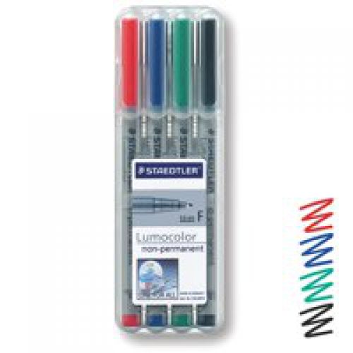 Staedtler Lumocolor OHP Pen Non-Permanent Fine 0.6mm Line Assorted Colours (Pack 4) - 316WP4