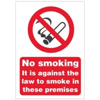 SECO Prohibition Safety Sign No Smoking It Is Against The Law To Smoke In These Premises A5 Self Adhesive Vinyl - SB003SAV-A5