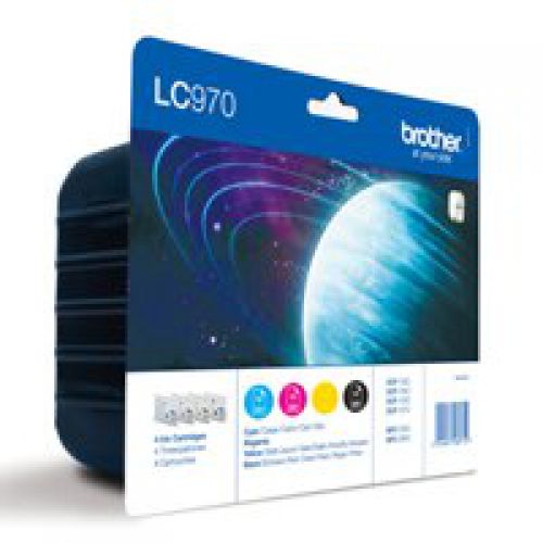 Brother Black Cyan Magenta Yellow Standard Capacity Ink Cartridge Multipack 9ml + 3 x 8ml (Pack 4) - LC970VALBP