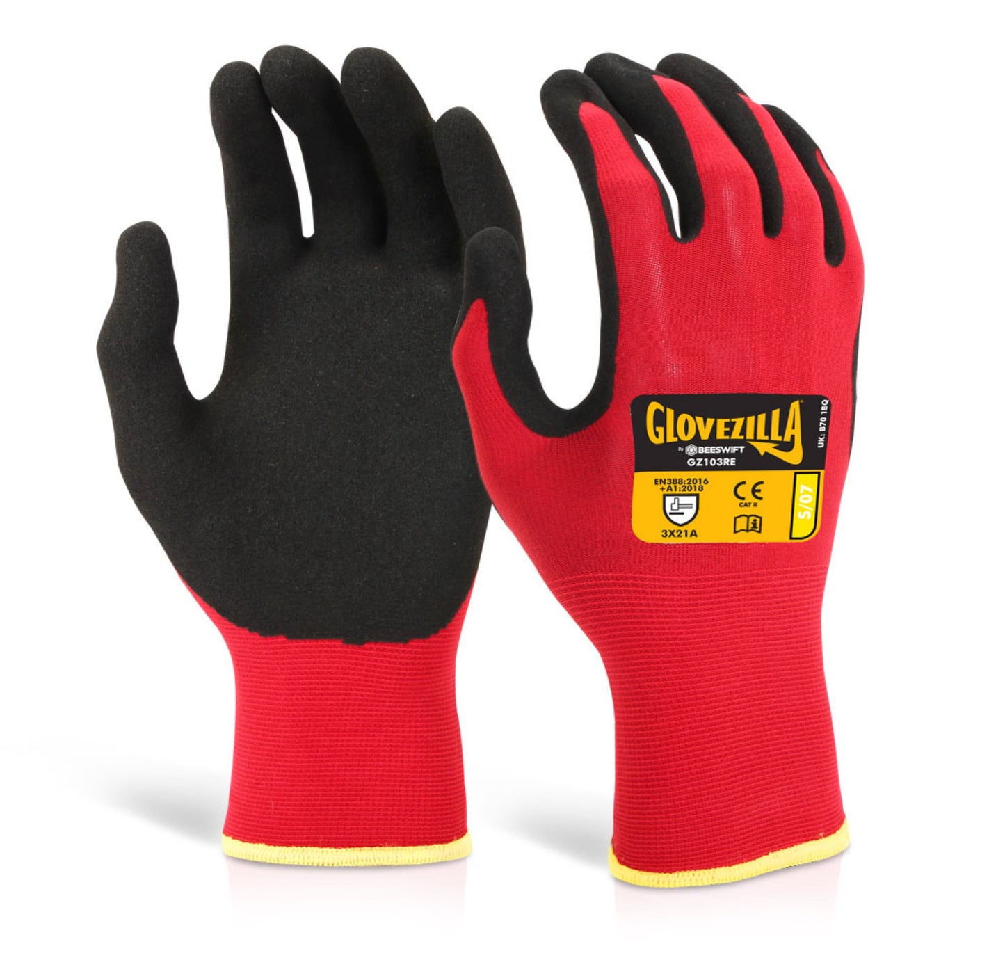 Beeswift Glovezilla Nitrile Nylon Glove Red S (Pack of 10)