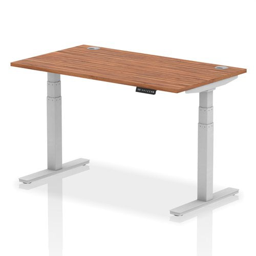 Dynamic Air 1400 x 800mm Height Adjustable Desk Walnut Top Cable Ports Silver Leg HA01086 DD