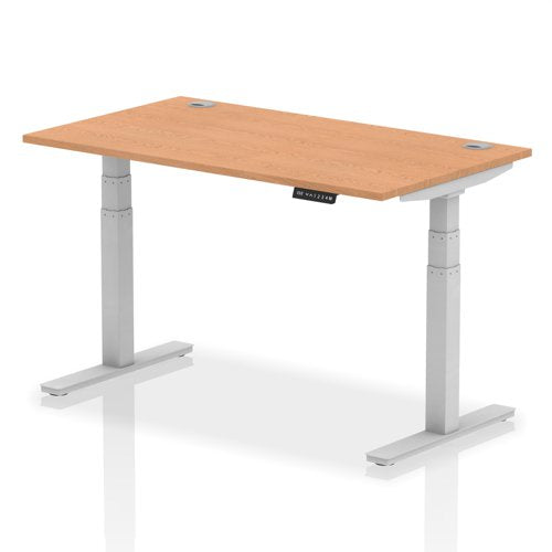 Dynamic Air 1400 x 800mm Height Adjustable Desk Oak Top Cable Ports Silver Leg HA01098 DD