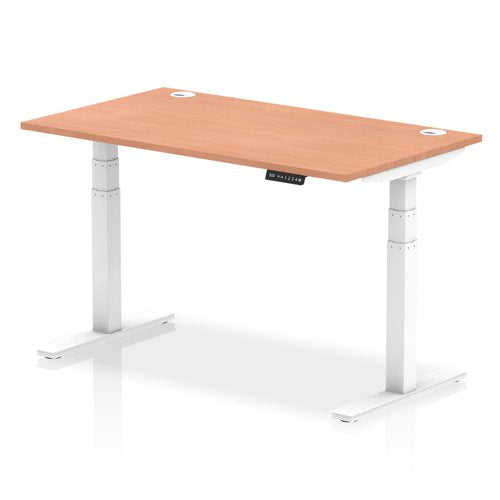 Dynamic Air 1400 x 800mm Height Adjustable Desk Beech Top Cable Ports White Leg HA01102 DD