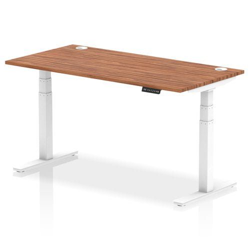 Dynamic Air 1600 x 800mm Height Adjustable Desk Walnut Top Cable Ports White Leg HA01107 DD