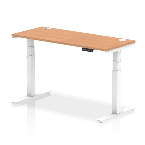 Dynamic Air 1400 x 600mm Height Adjustable Desk Oak Top Cable Ports White Leg HA01158 DD