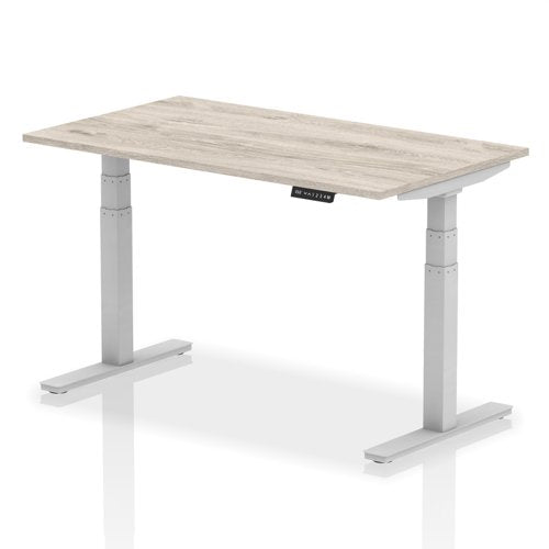 Dynamic Air 1400 x 800mm Height Adjustable Desk Grey Oak Top Silver Leg HA01163 DD