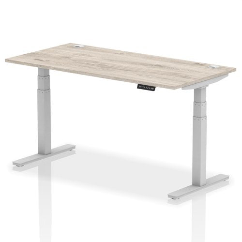 Dynamic Air 1600 x 800mm Height Adjustable Desk Grey Oak Top Cable Ports Silver Leg HA01173 DD