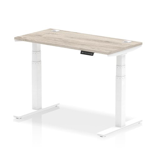 Dynamic Air 1200 x 600mm Height Adjustable Desk Grey Oak Top Cable Ports White Leg HA01181 DD