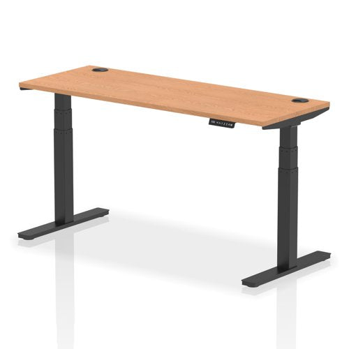 Dynamic Air 1600 x 600mm Height Adjustable Desk Oak Top Cable Ports Black Leg HA01243 DD