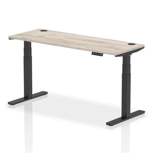Dynamic Air 1600 x 600mm Height Adjustable Desk Grey Oak Top Cable Ports Black Leg HA01255 DD