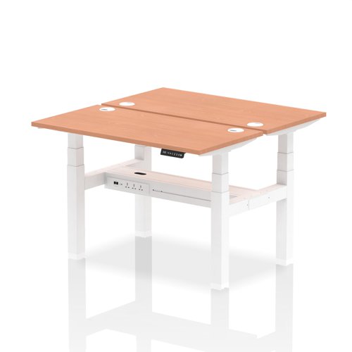 Dynamic Air Back-to-Back W1200 x D600mm Height Adjustable Sit Stand 2 Person Bench Desk With Cable Ports Beech Finish White Frame - HA01534 DD