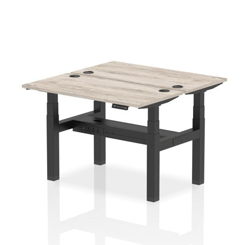 Dynamic Air Back-to-Back W1200 x D600mm Height Adjustable Sit Stand 2 Person Bench Desk With Cable Ports Grey Oak Finish Black Frame - HA01536 DD