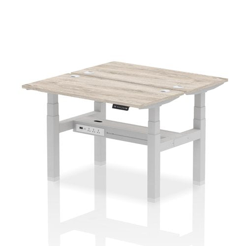 Dynamic Air Back-to-Back W1200 x D600mm Height Adjustable Sit Stand 2 Person Bench Desk With Cable Ports Grey Oak Finish Silver Frame - HA01538 DD