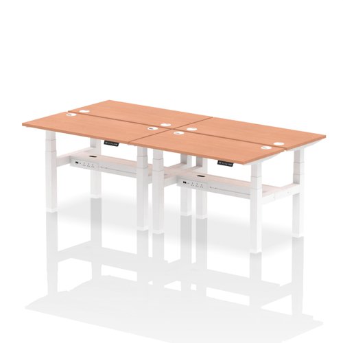 Dynamic Air Back-to-Back W1200 x D600mm Height Adjustable Sit Stand 4 Person Bench Desk With Cable Ports Beech Finish White Frame - HA01570 DD