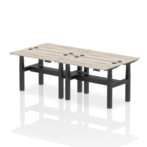 Dynamic Air Back-to-Back W1200 x D600mm Height Adjustable Sit Stand 4 Person Bench Desk With Cable Ports Grey Oak Finish Black Frame - HA01572 DD