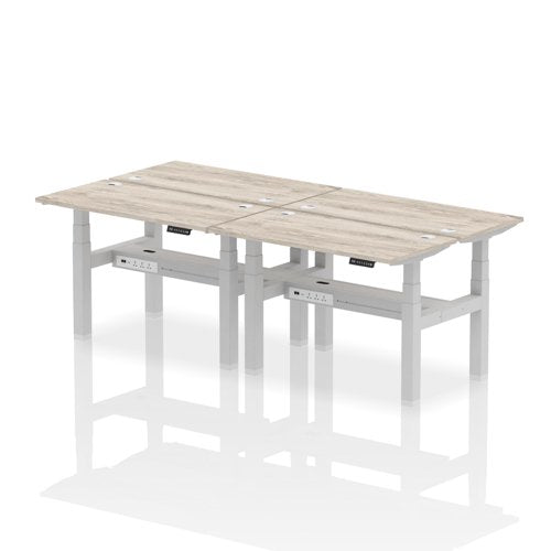 Dynamic Air Back-to-Back W1200 x D600mm Height Adjustable Sit Stand 4 Person Bench Desk With Cable Ports Grey Oak Finish Silver Frame - HA01574 DD
