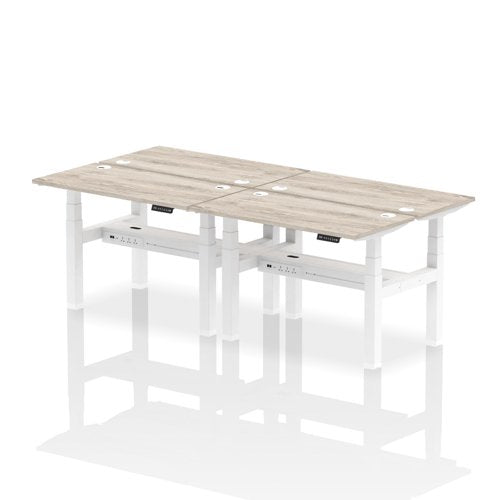 Dynamic Air Back-to-Back W1200 x D600mm Height Adjustable Sit Stand 4 Person Bench Desk With Cable Ports Grey Oak Finish White Frame - HA01576 DD