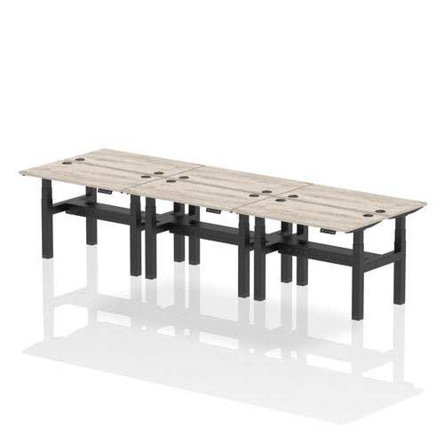 Dynamic Air Back-to-Back W1200 x D600mm Height Adjustable Sit Stand 6 Person Bench Desk With Cable Ports Grey Oak Finish Black Frame - HA01608 DD